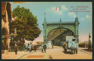 Postal que representa el puente sobre el Rin en Estrasburgo, c.1914-18 de French Photographer